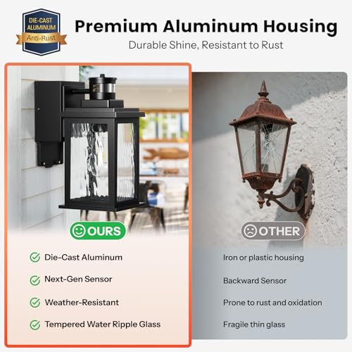 Image of Gleamz Outdoor Motion Sensor Light with GFCI Outlet, Black 2-Pack, Aluminum