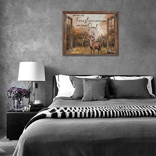 Farmhouse Deer Wall Art Coutry Deer Wall Decor Rustic Wildlife Decor Pictures Canvas Prints Framed Modern Artwork For Home Living Room Bedroom Bathroom 16"X12" #TOP5