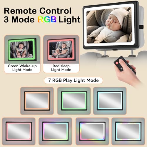 Wzbb CZ-01 Baby Car Mirror For Backseat: Clear Night Vision Light Baby Car Seat Mirror Shatterproof With Remote Control - Easy Install Stable Rear Facing Mirror 4000Mah Long Life Battery thumb #4