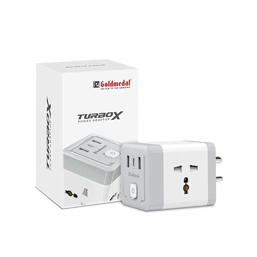 Goldmedal TurboX All-in-One Charging Power Adapter with Master Switch | 4 International Sockets, 2 USB-A & 1 USB-C Port | Fast Charging Travel Adapter | White, Pack of 1