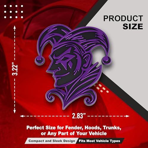 Image of Joker Emblem 3D Jester Badge - Custom Car Decal Sticker for Car, Truck, SUV - Durable Exterior Trunk, Hood, Fender (Set of 2) (Purple)