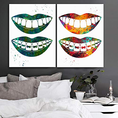 Art Abstrait Rire Dents Toile Moderne 60x80cm Décoration Salon