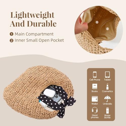 Bolso tote tejido de rafia para mujer verano playa miniatura 6
