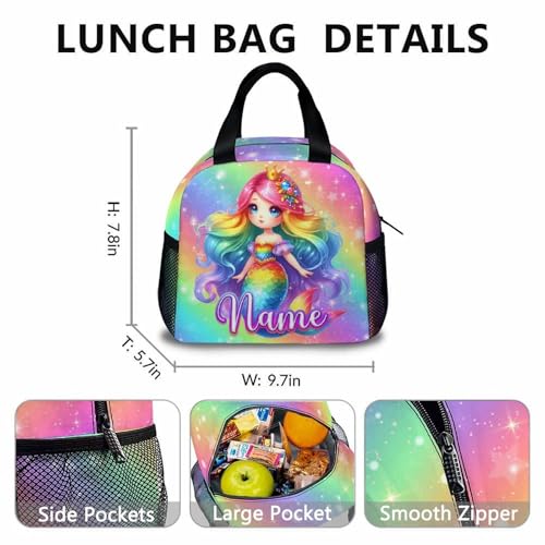 Backpacks for Girls, Custom Mermaid School Backpacks Set for Preschool Elementary, Personalized Name Kids Bookbag with Lunchbox Matching Combo, Schoolbag Gifts Ideas for Toddler 4-63