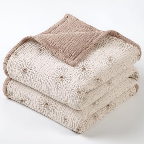 Image of Lulu moon Muslin Quilt Blanket, Crib Blanket for Baby and Toddler,47x47 Inches(Sand Daisy)