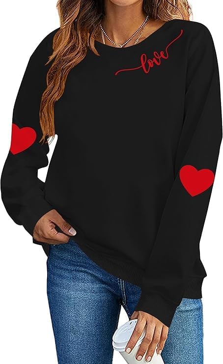 Valentine's Day Sweatshirt Women's Funny Love Heart Graphic Shirt Casual Long Sleeve Pullover Top