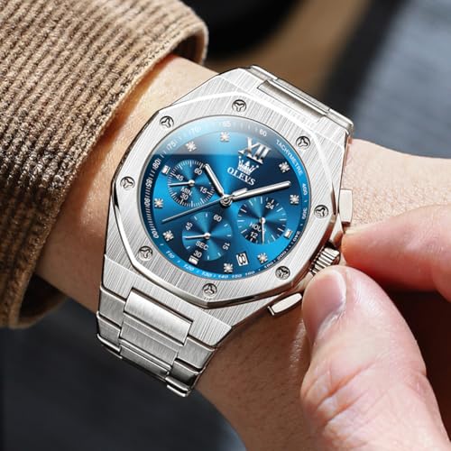Image of OLEVS Watches for Men Luxury Fashion Large Dial Male Watches Analog Quartz Stainless Steel Waterproof Business Dress Men's Wrist Watch