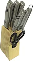 Conjunto de Facas para Cozinha Inox 8 Peças com Cepo de Madeira Profissional
