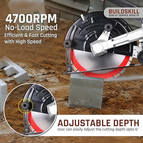 Image of BUILDSKILL 5000W Concrete Cutter with Copper Motor | 4700 RPM No Load Speed | 405 mm / 16 inch Cutting Wheel Diameter | Heavy Duty Performance