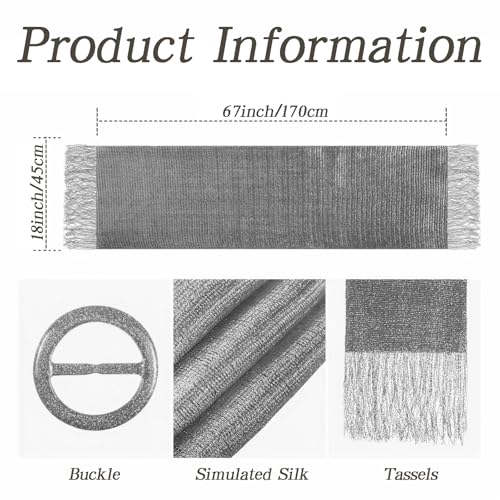 Beach Flat Tassel Scarf for Women - Large Gold Silver Silk Seaside Scarves with Buckle for Dinner Wedding Costume3