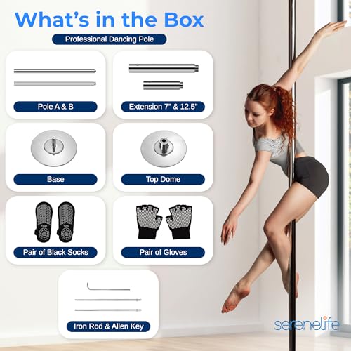 SereneLife Professional Spinning Dance Pole with Lights, 45mm Portable Exercise Pole for Fitness – Durable Steel Build, Anti-Rust Finish, Suitable for Home, Club, Gym, Party, Pub by SereneLife - Image 7