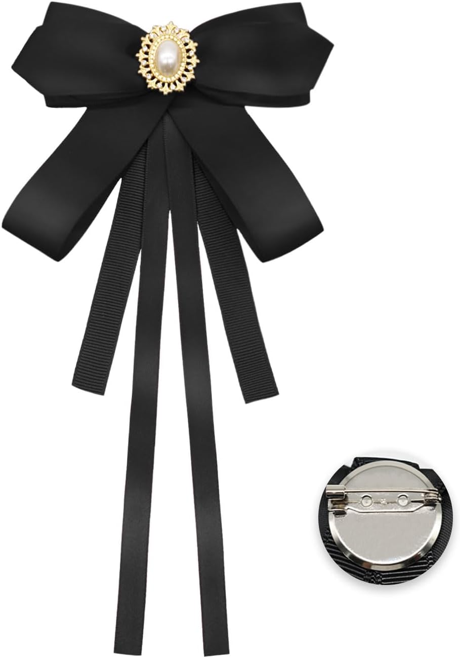 LJBFNN Womens Bow Tie, Clip on Bow Ties Pre Tied Bowtie for Women Girls Ribbon Rhinestone Bow Tie for Shirt Uniform Wedding