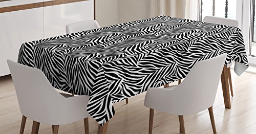 Ambesonne Zebra Print Tablecloth, Animal Print Zebra Pattern Monochrome Style Exotic Simplistic Illustration, Rectangular Table Cover for Dining Room Kitchen Decor, 60" X 90", Black White