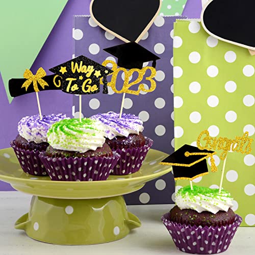 72Pcs 2023 Graduation Cupcake Toppers Glitter Congrats Grad Party Decoration #TOP6