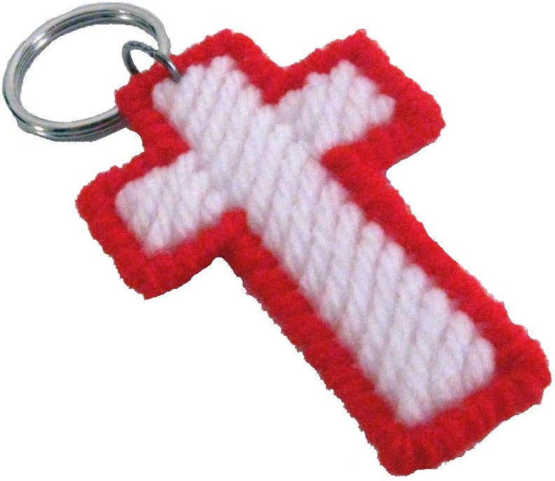 Christian Cross Key Ring Set Red White