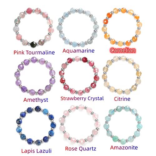 Crystal Beaded Ring Natural Gemstone Amethyst Rose Quartz Aquamarine Tourmaline Tiger Eye Minimalist Stacking Band Ring Fidget Rings For Anxiety For Women Girls Jewelry Gifts(9 Pcs Beaded Rings-Silver) #TOP2