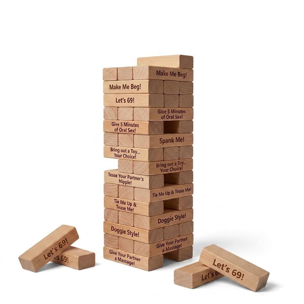 Couple Tower - Adults, 48Pcs Block Tower Wooden Blocks Game for Adults Couple Dare Questions, Exciting, Fun, & Funny Challenges - Make Date & Game Night-image-36