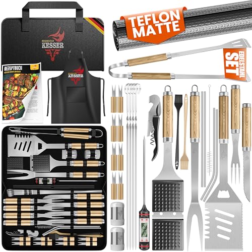 KESSER® Grillbesteck Set 37-teilig Grillzubehör aus rostfreiem Edelstahl Grillset mit Grillzange, Grillwender, 4in1 Grillspatel, Grillgabel, Grill-Spieß, Thermometer, Korkenzieher, Grillmatte & Tasche