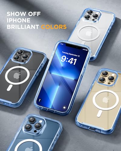 Image of Miracase Magnetic for iPhone 13 Pro Max Case 6.7 inch, (Compatible with MagSafe) Upgrade Full-Body Clear Phone Bumper Case with Built-in 9H Tempered Glass Screen Protector, Magnetic Clear Blue