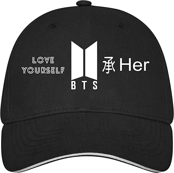Sofia ClothingBTS Bangtan Printed Boys Caps Choice K POP Hat Baseball Cap Men K-pop Caps Bulletproof Boy Scouts Unisex Cool Baseball Mesh Net Caps Hat© (Black white Piping, N)