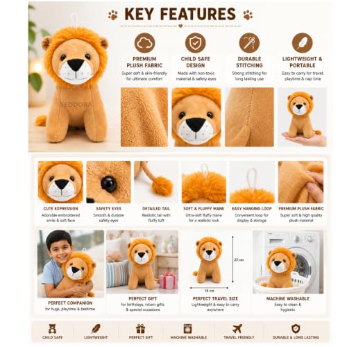 Image of Baby Lion Soft Toy for Girls Boys Kids, Brown, Animal Plush Stuffed Teddy Gift Birthday, 18 cm