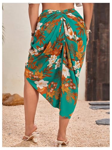 Floerns Women's Plus Size Tropical Ruched Slit Skirt High Waist Beach Midi Skirts3