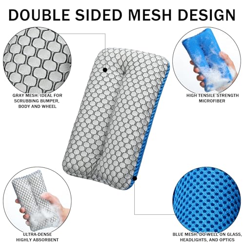 SiliFine Two Sided Bug and Tar Sponge Microfiber Bug Scrubber Car Sponge for Washing Soft Mesh, Scratch Free for Car, Truck, SUV, RV, Boat, and Motorcycle(10 Pcs)