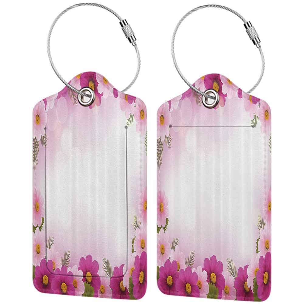 Soft luggage tag Pink Framework with Romantic Daisies Valentines Day Decor Celebration Theme Bendable Pink Light Pink Green W2.7" x L4.6"