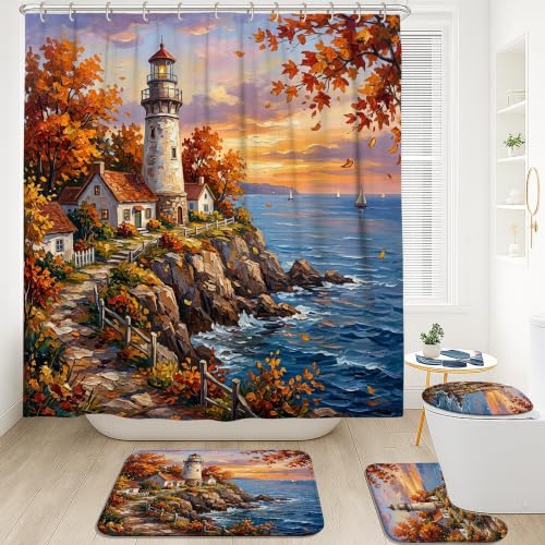Ensemble rideau de douche luxe textile ocean motif phare pour maison - 3