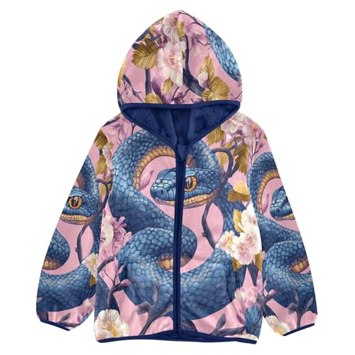 Snake Leaves and Flowers Toddler Fleece Jacket Girl Boys Hooded Fleece Jacket Coat Warm Outwear Zip-up 3-10T