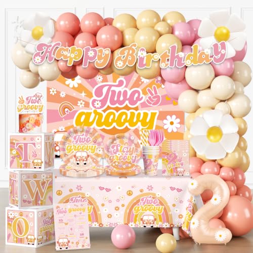 Cocomigo 268pcs Two Groovy Birthday Decorations, Serves 25