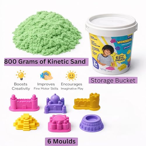 Image of Kinetic Sand for Kids 800g Magic Sand Kit with 6 Moulds, Non Sticky Soft Sand Clay Toy, Sensory Play Set, Indoor Sand Art Craft Kit, Reusable Moldable Play Sand for Boys Girls