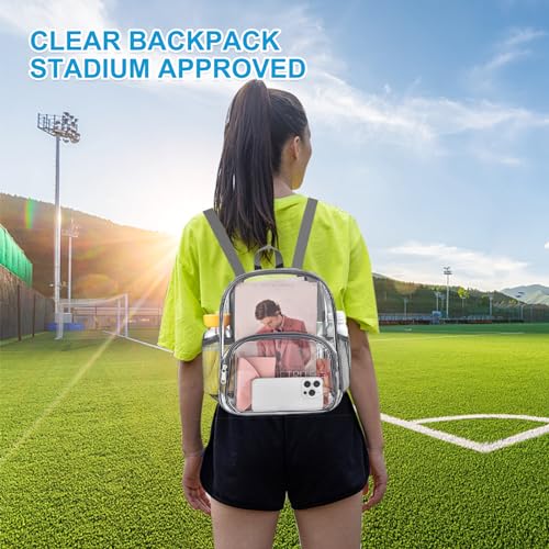 Image of Clear Backpack for Stadium Events Clear Backpack 11.5 inchL x 6 inchW x 9.5 inchH with Front Pocket for Concert Sport Events Work Travel (Grey)