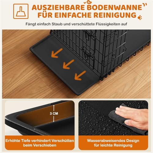Yaheetech Hundekäfig 90 x 56 x 63 cm klappbar mit Trennwand, 2 Türen, Hundebox für zuhause mit ausziehbare Bodenschale, Transportkäfig Auto, Hundetransportbox Drahtkäfig für Hunde Welpe, L, Schwarz