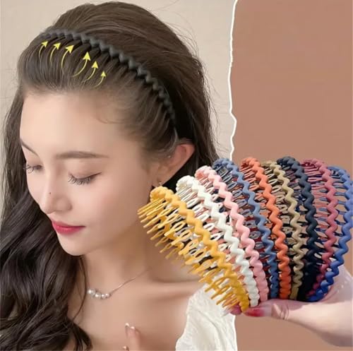 Image of Multi-Color Zigzag Hair Band Set, 12 cm Length, Plastic Hair Accessories for Women, 8 Colors