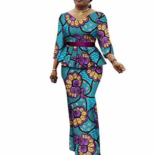 African Clothes for Women Dashiki Print Top and Skirts 2 Piece Set Outfits Ankara Party Wedding Suit