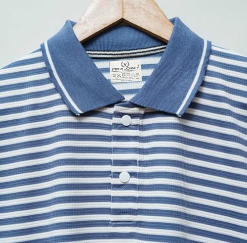 Image of Mack Jonney Men's Striped Cotton Rich Collar Neck T Shirt | Collar Tshirts | Half Sleeves | Striped-Regular Fit-MM423-nw