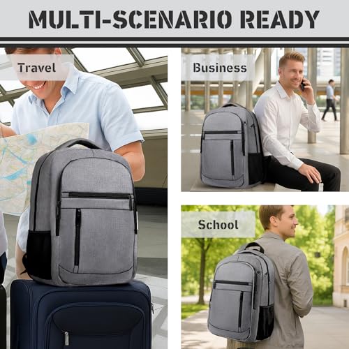Image of Travel Backpack, Extra Large 45L Travel Backpack for Men & Women, Expandable Laptop Bag, Water Resistant Computer Backpack Fits 18.4 Inch Laptop, Lightweight Daypack for Flight, Grey