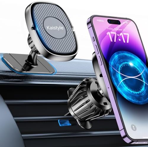 Kaistyle Magnetic Phone Holder for Car【Dashboard +Vent】 iPhone Magnetic car Mount for Cell Phone【Super Magnets】 Magnetic Phone Mount Holder for All Smartphones & Tablet 【Case Friendly+Easily Install】
