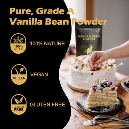 Image of ORGFUN Vanilla Bean Powder 3.53 Oz, Native Ground Madagascar Vanilla Powder Pure Natural No Fillers or Additives Great for Baking, Desserts, Coffee Vegan Gluten Free 100G