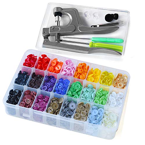 RERI KAM Druckknöpfe mit Zange, 360 Set T5 Druckknopf in 24 Farben Kunststoffknöpfe für DIY Basteln Cover