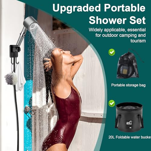 Ducha portátil Omzer para camping con bomba recargable de 6000mAh, pantalla LED inteligente, cabezal de ducha impermeable IPX7 para senderismo, viaje, auto, mascotas y playa miniatura 6