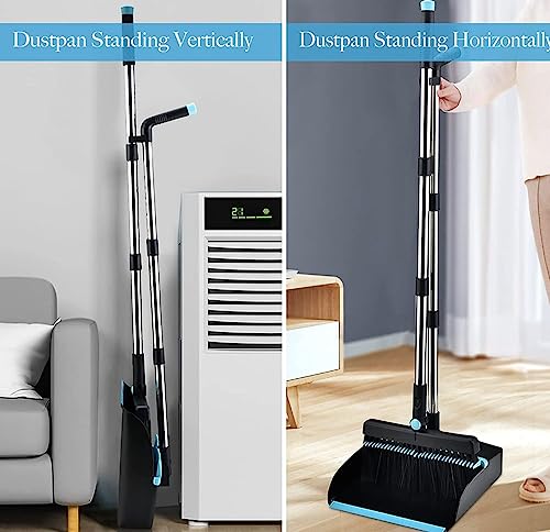 YIORYO Besen und Kehrschaufel mit langem Griff for Zuhause, Küche, Zimmer, Büro, Lobby, Boden, aufrechter Stand-Up-Set – Bild 6