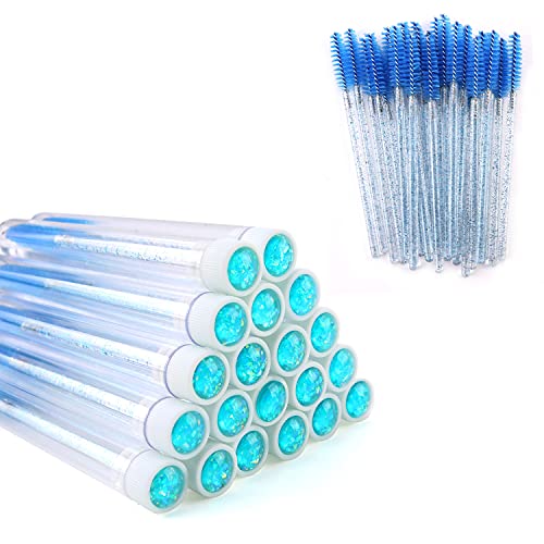 50Pcs Disposable Mascara Wands with 20Pcs Tube Set,Eyelash Brushes Spoolies for Eyelash Extension with Empty Tube,Lash Brush Tubes for Mascara Eye Extension(Blue)