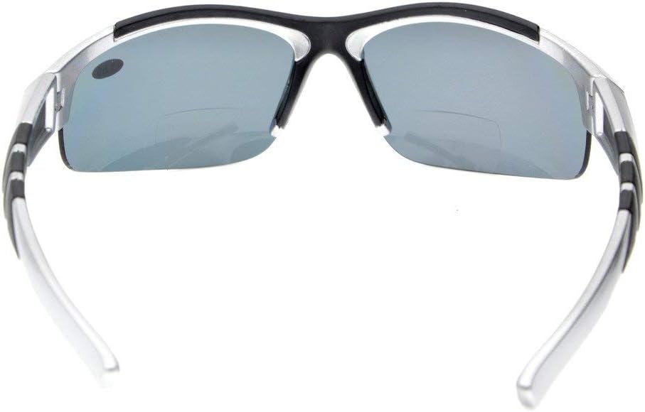 Eyekepper TR90 Unbreakable Sports Bifocal Half Rimless Sunglasses Baseball Running Fishing Driving Golf Softball Hiking Silver Frame Grey Lens +2.25