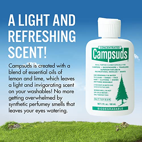 CONCENTRATED CAMPSUDS Outdoor Soap - Environmentally Conscious Camping Soap - Hiking & Camping Supplies - Camp Soap, Backpacking Soap, Travel Soap - Camping Gear Must Haves - 6 Bottles, 2 Fl Oz Each