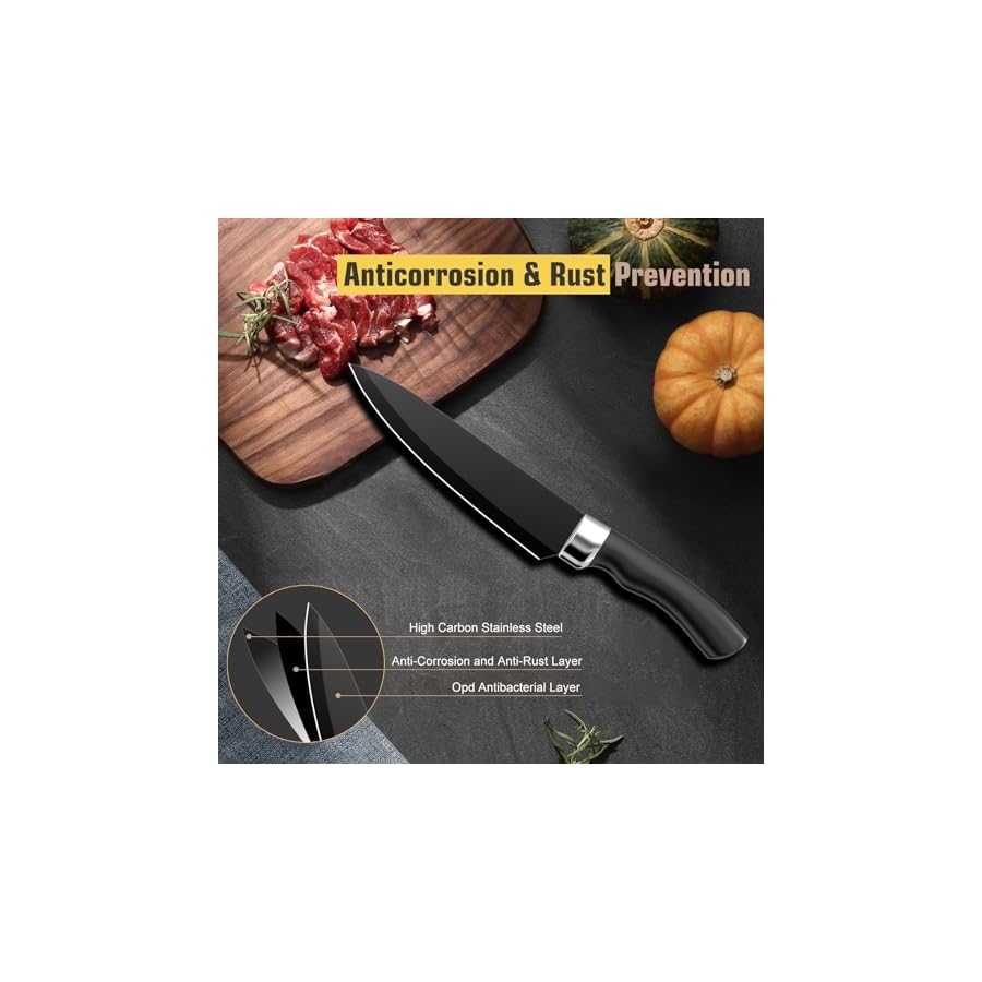 15-Piece-Kitchen-Knife-Set-Kitchen-Knives-Set-ABS-Handle-Chef-Knife-Set-Multifunction-Knife-Block-Set-For-Slicer-Cutting-ChoppingPerfect-Holiday-Gift-BLACK Meleho 15 Piece Kitchen Knife Set, Kitchen Knives Set, ABS Handle Chef Knife Set, Multifunction Knife Block Set For Slicer, Cutting, Chopping,Perfect Holiday Gift (BLACK)