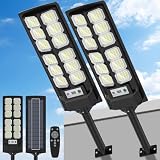 EcoJLigOas Solar Street Light Outdoor Waterproof, Wide Angle Solar Floodlight Outdoor LED Solar Car Park Light with Motion Sensor and Remote Control for Courtyard, Outdoors-2PACK