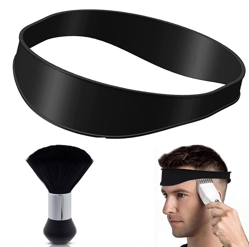 AmuerNeckline Shaving Template with Neck Duster Brush,Hairline Shaping Tool,Curved Silicone Haircut Band for DIY Shaving and Hair Cutting,Hair Trimming Guide,Durable Hair Cutting Band for Men-Black