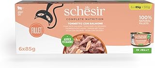 Schesir, Thunfisch mit Lachs in Gelee, komplettes Nassfutter für Katzen, in Dose, mit zusätzlichen Vitaminen, 100% natürlich, 6 x 85 g product image
